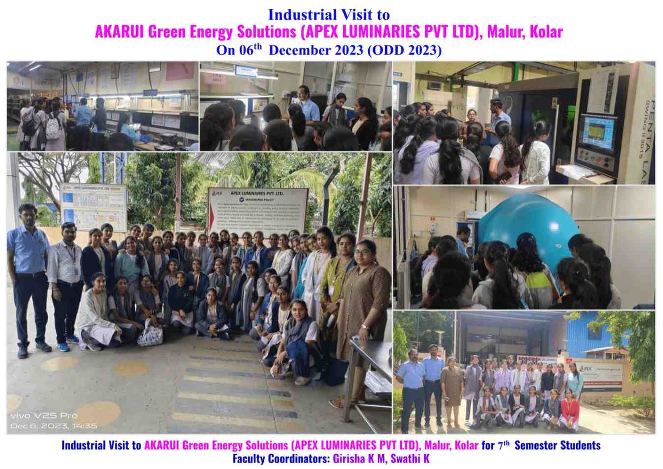 Industrial Visit to AKARUI Green Energy Solutions (APEX LUMINARIES PVT LTD), Malur, Kolar” on 6th December 2023