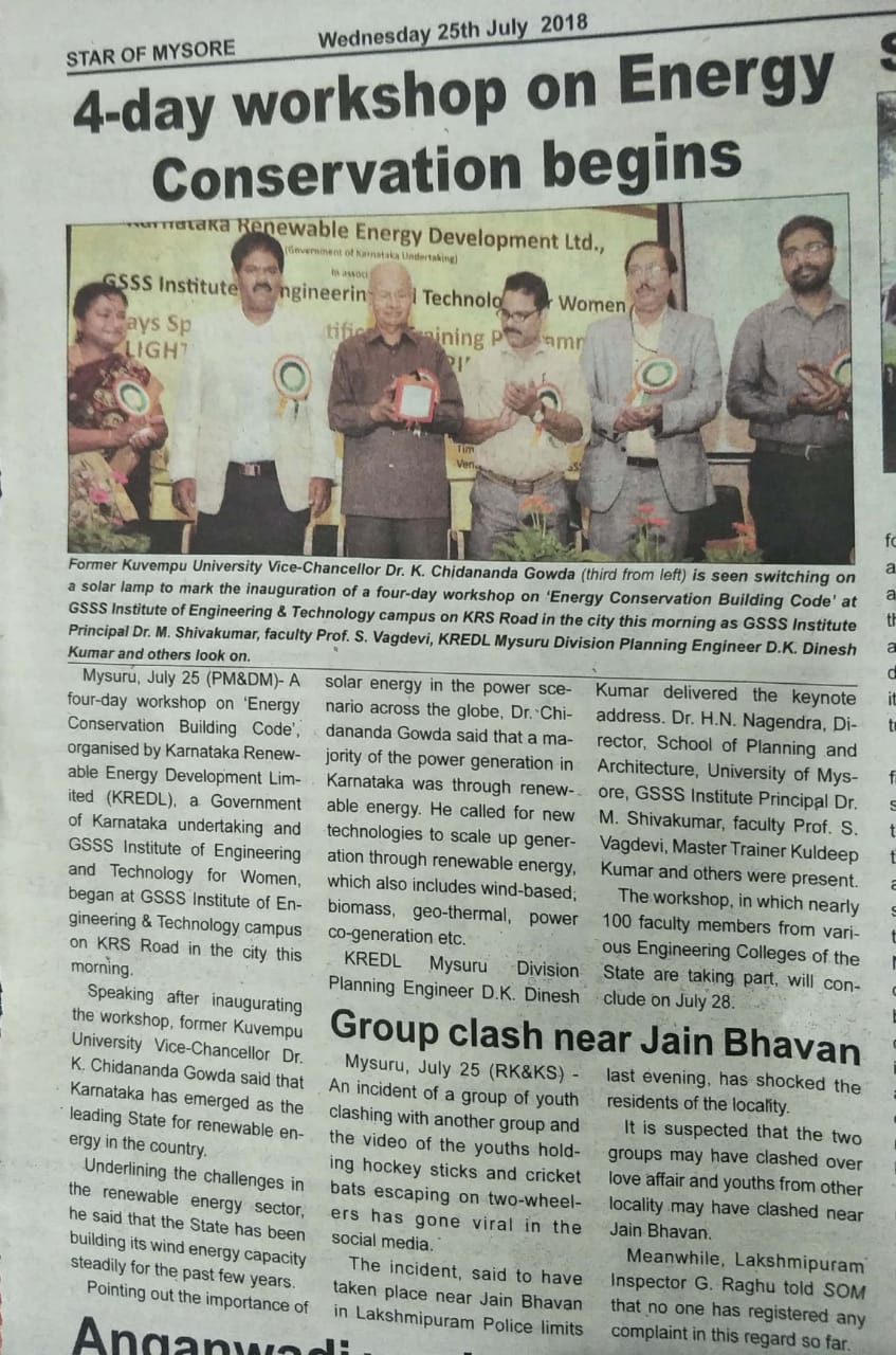 4days Specialised training programme on “Energy Conservation building Code” sponsored by KREDL, Mysuru.