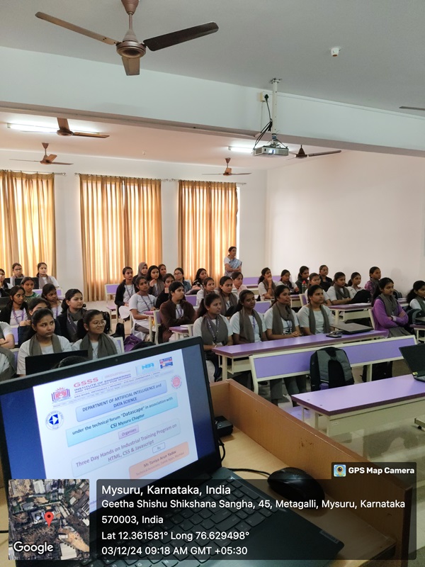 Three Day Hands on Industrial Training Program on HTML, CSS & Javascript, for III Semester Students from 3rd to 5th December 2024