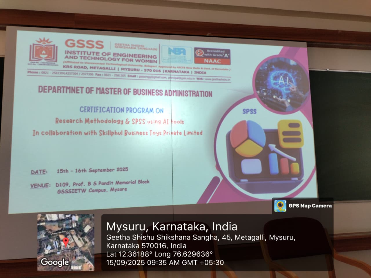 Two days Certificate Program on Research Methodology & SPSS  using AI tools “conducted by Department of MBA, GSSSIETW & Skillphul Business Toys Private Limited on 15th & 16th Sep. 2025